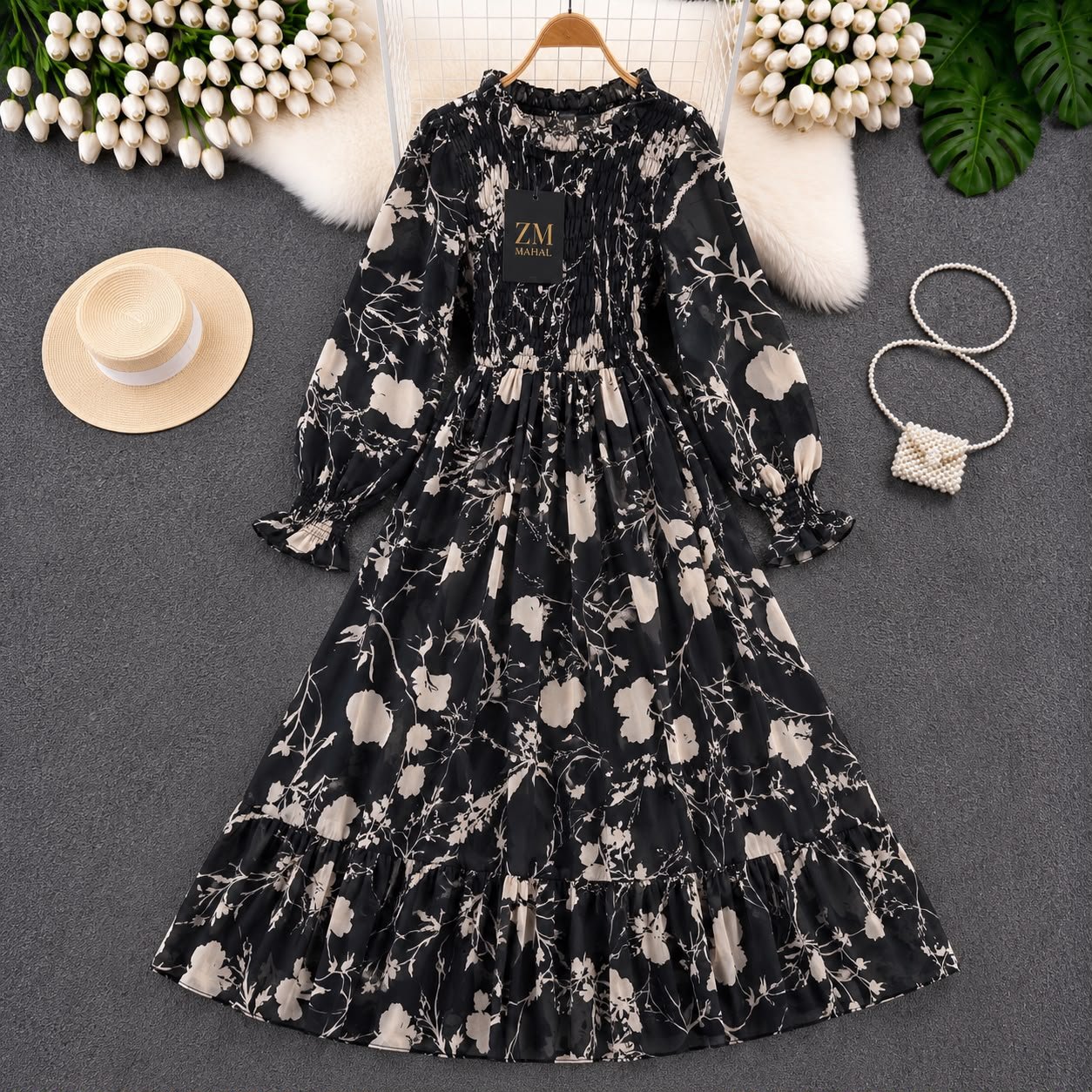 imported floral chiffon smocked maxi dress light blue floral.jpg
